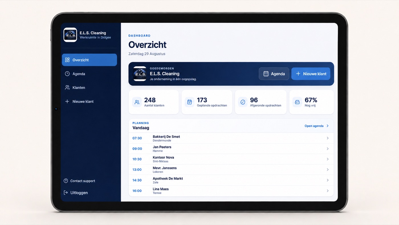 Overzicht van klanten en agenda in Didgee, basis voor de dagelijkse route